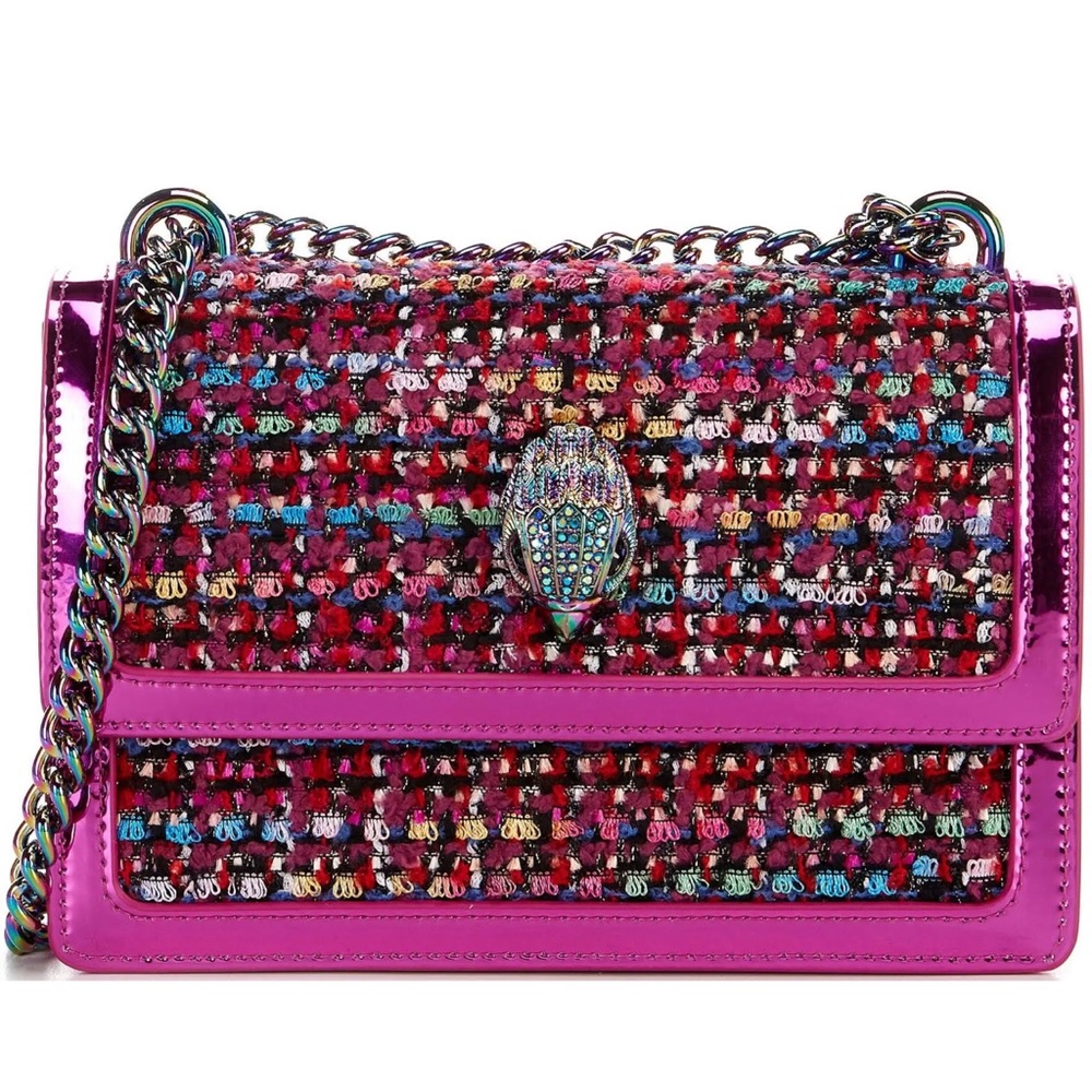Kurt Geiger Shoreditch Small Tweed + Leather Combo Fushia Pink